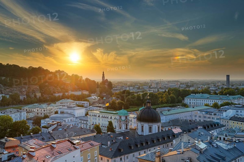 View of Dreifaltigkeitskirche church and Mirabellgarten park