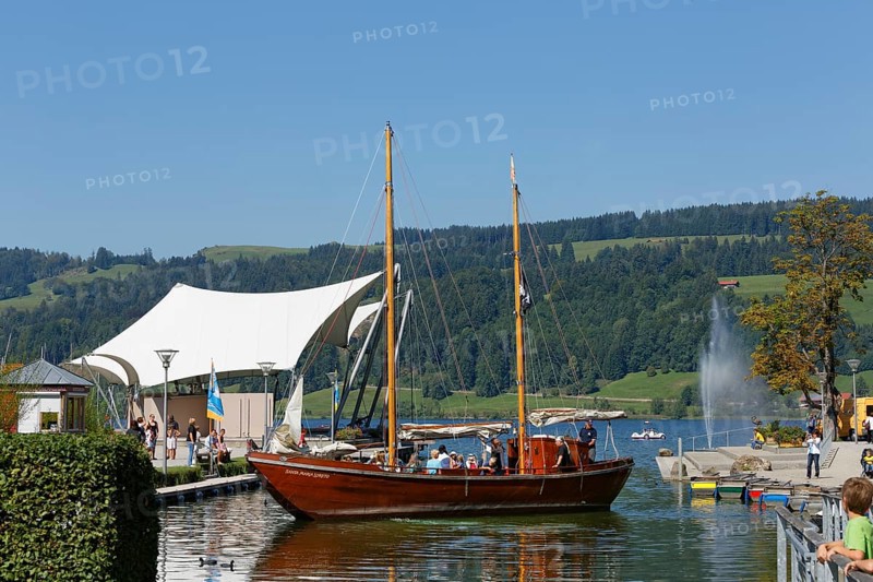 Historical Alpsee lake sailing boat
