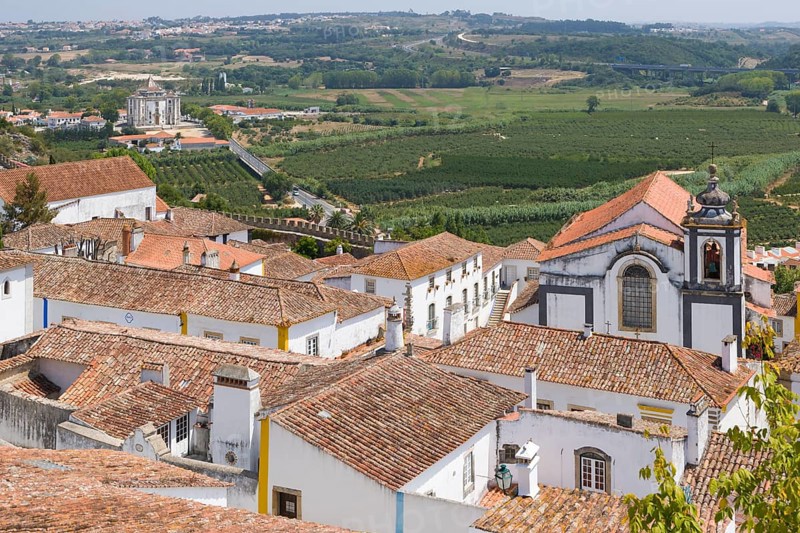 Cityscape of Obidos and Senhor Jesus da Pedra Sanctuary Church