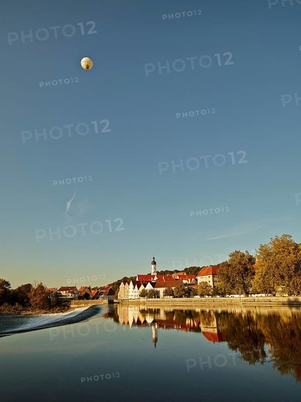 Hot-air balloon over the old town