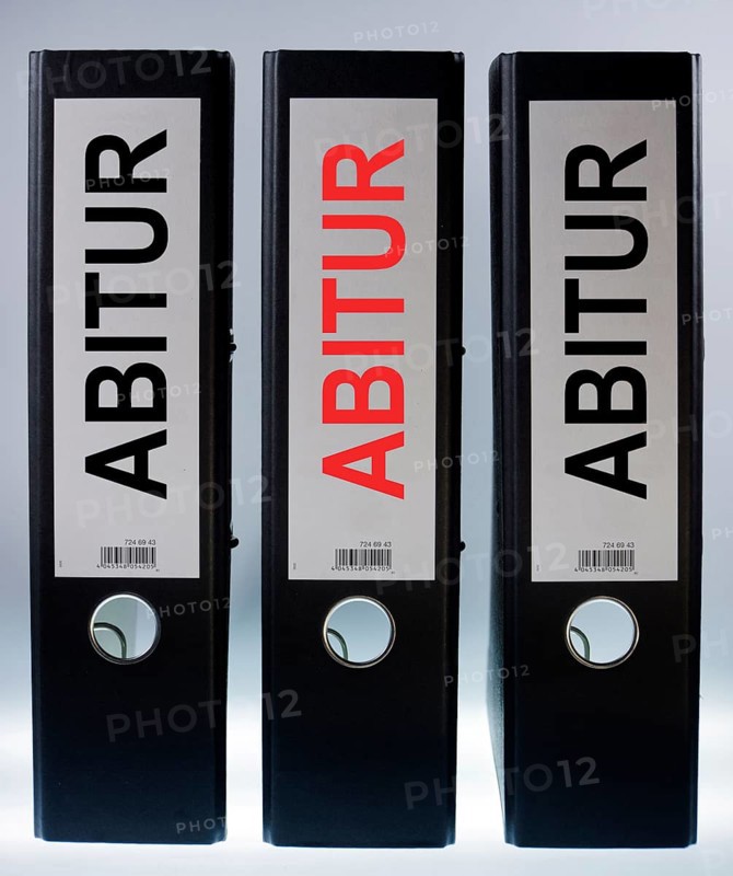 Three file folders labeled 'Abitur'