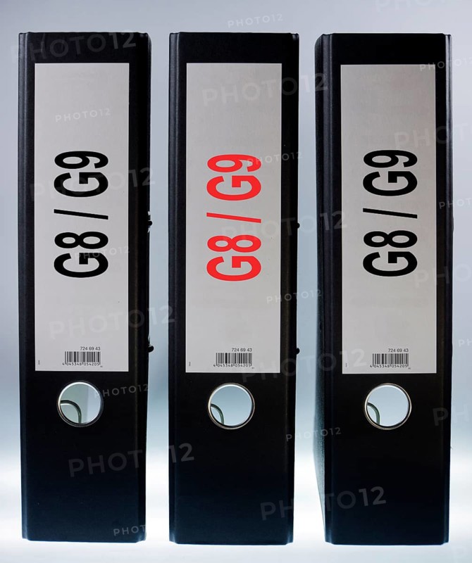 Three file folders labeled 'G8 - G9'
