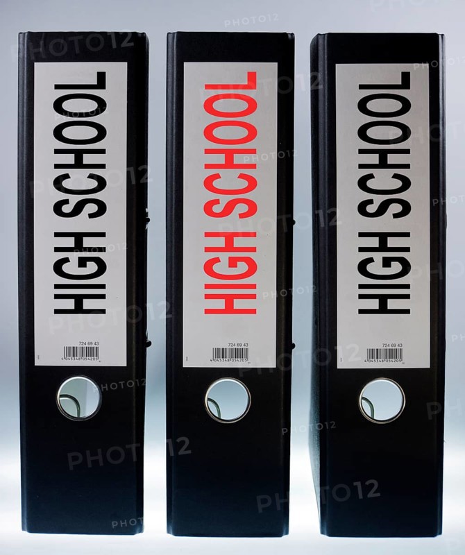 File folders labeled 'High School'
