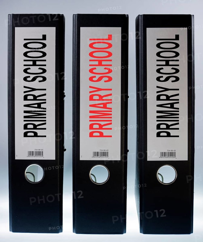Three file folders labeled 'Primary School'