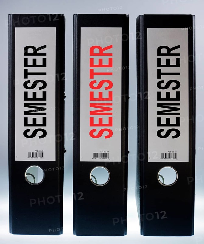 Three file folders labeled 'Semester'