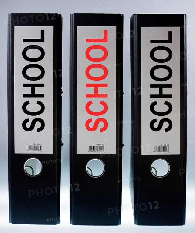 Three file folders labeled 'School'