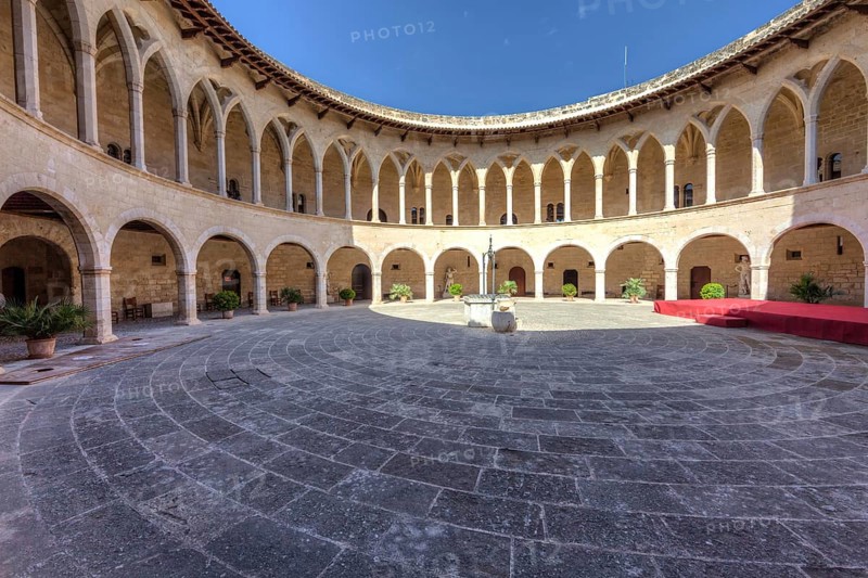 Gothic arcades in the courtyard of the Castillo de Bellver castle