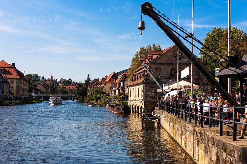 View over the Regnitz River towards Little Venice in Bamberg
