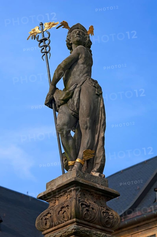 Fountain statue of Hermes outside Michaelsberg Abbey