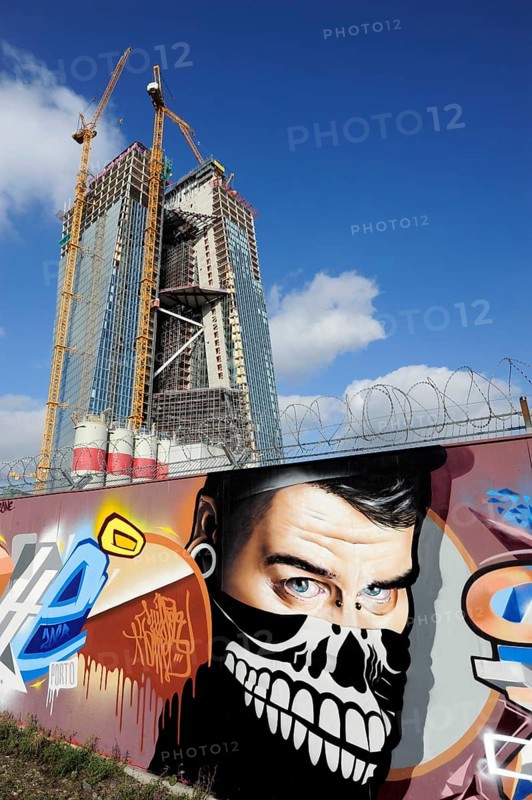 Graffiti in front of the construction site of the new ECB