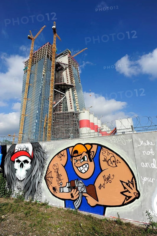 Graffiti in front of the construction site of the new ECB