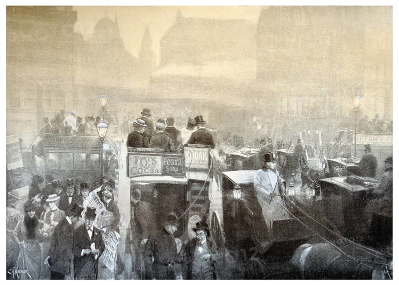 London in approaching fog