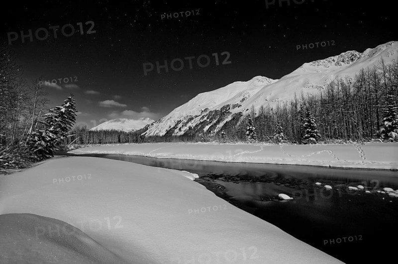 Portage River at night in winter