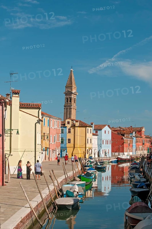 Burano canal with Leaning Tower of Church of San Martino