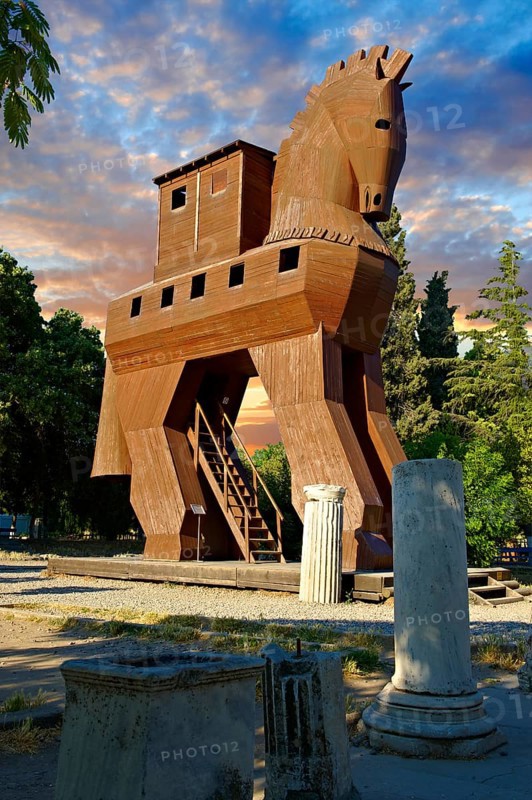 Replica of the wooden horse of Troy archaeological site