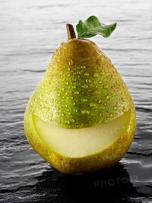 Fresh comice pear with a smile