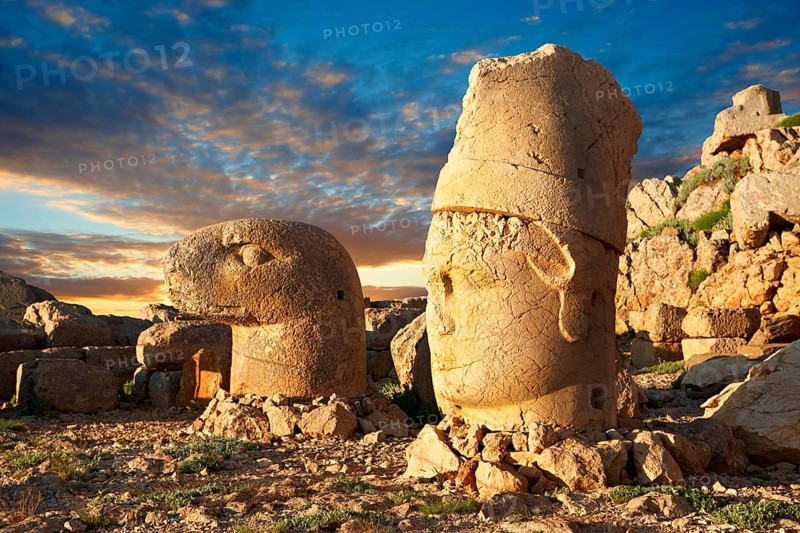Broken statues around the tomb of Commagene King Antochius 1 on top of Mount Nemrut