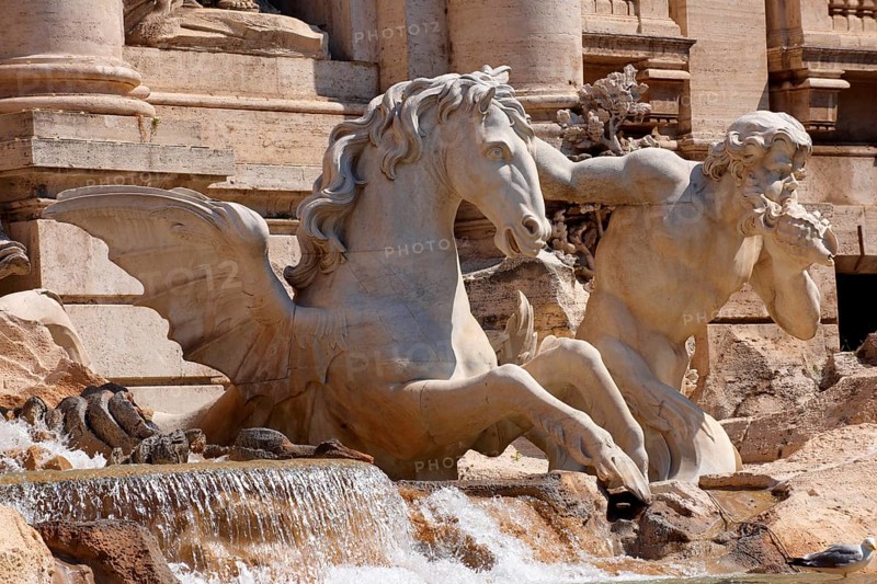 Winged horse sculpture of the Baroque Trevi Fountain
