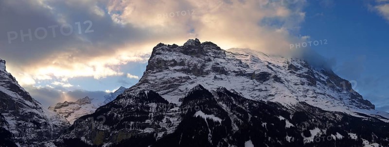 The north face of the Eiger mountain at sunset from Grindelwald