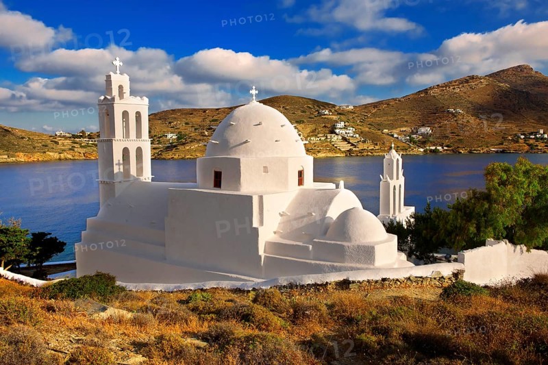 The Byzantine church of Agia Irene on the harbour of Ormos