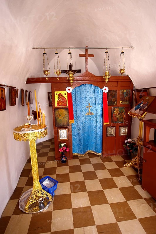 Interior of one of the 365 Greek Orthodox Chapels of Ios with religious icons