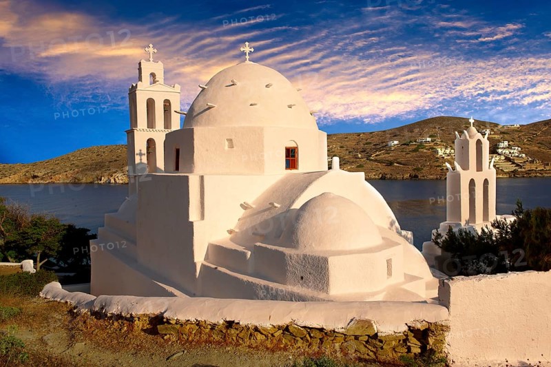 The Byzantine church of Agia Irene on the harbour of Ormos