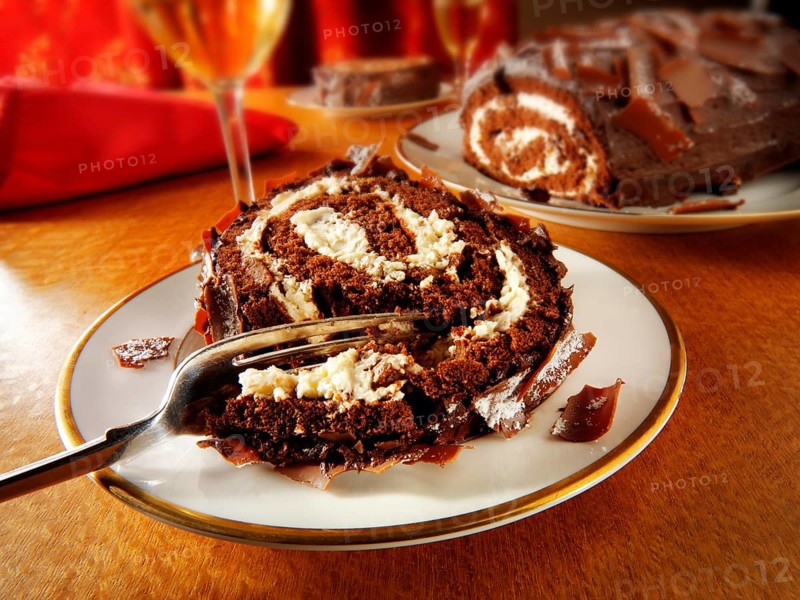 Traditional chocolate Swiss roll or log