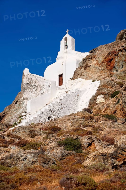 Hill top Orthodox cave church above Naxos Thira