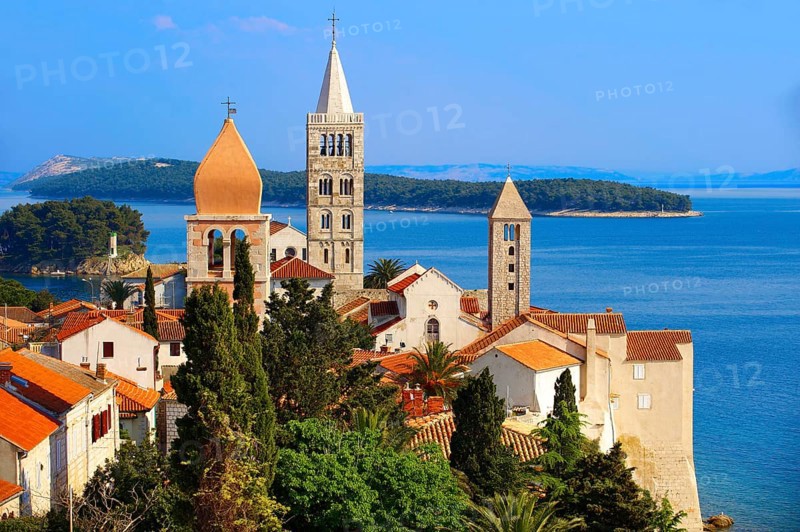 View from St John Church tower over the medieval roof tops of Rab town