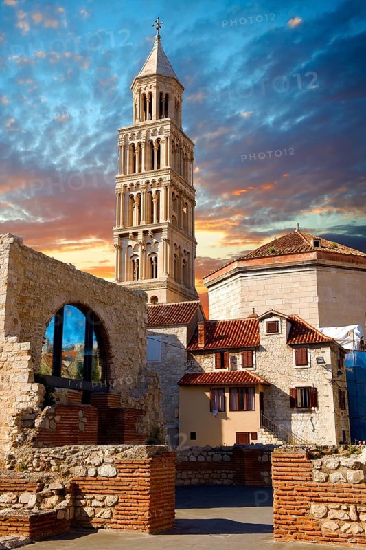 Bell tower of the Cathedral of St Doimus dedicated to the Virgin Mary
