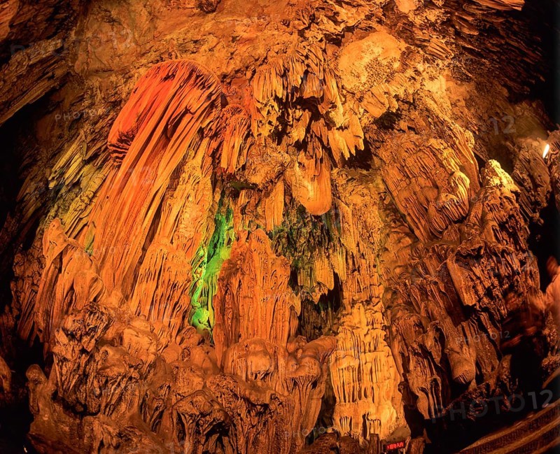 Colourful lights in Reed Flute Cave