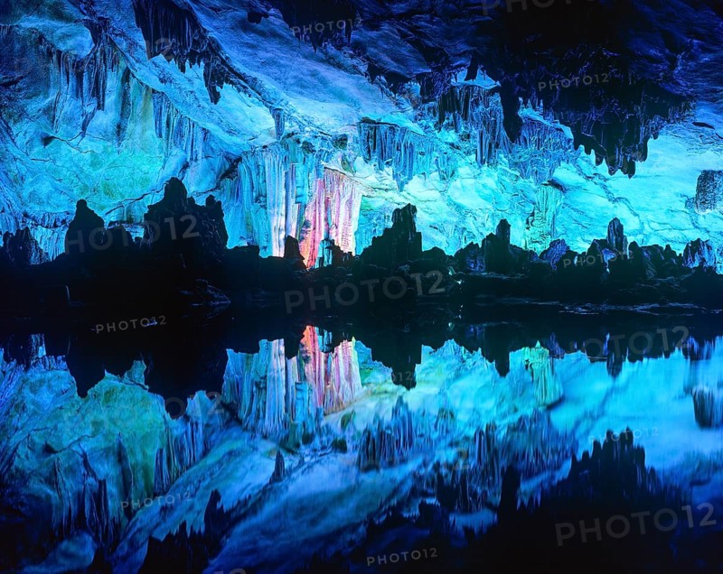 Colourful lights in Reed Flute Cave