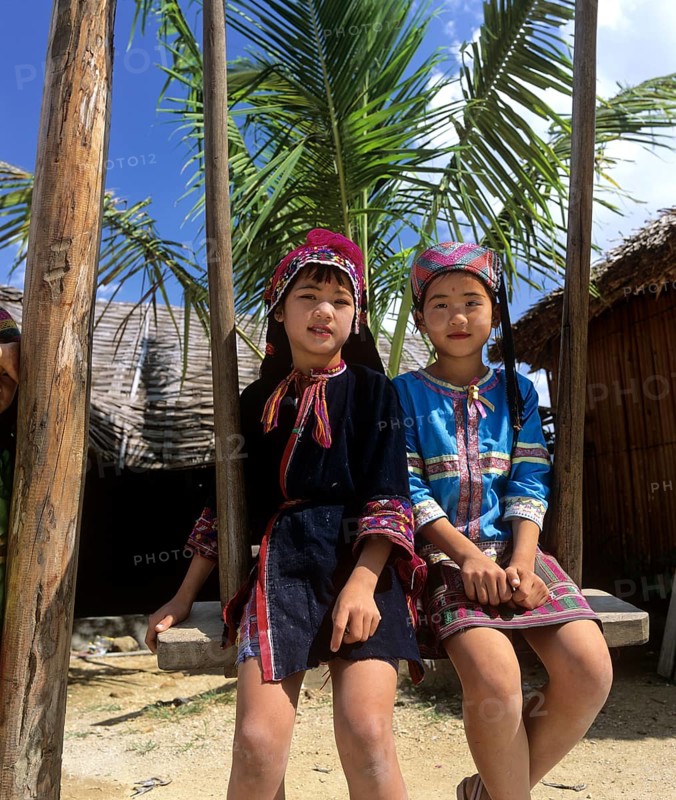Miao children wearing traditional ethnic costumes