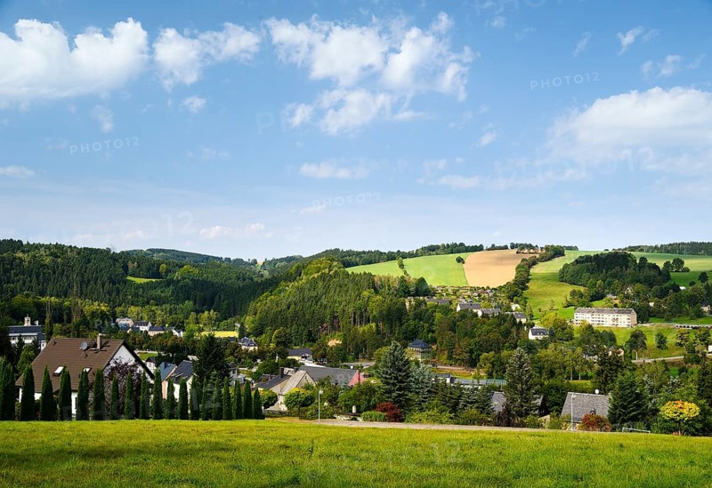 Landscape near the town of Thermalbad Wiesenbad as seen from Freiberger Strasse
