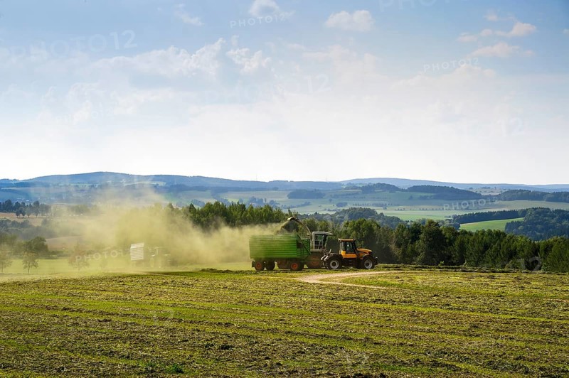 Harvester in action on a field