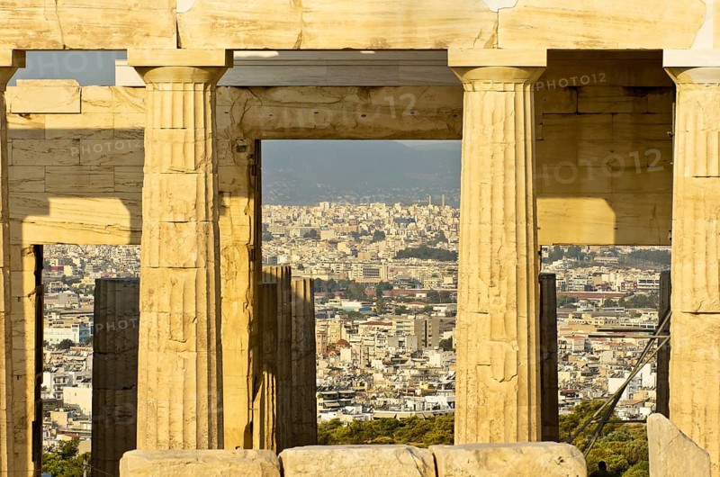 View through the Erechtheion temple towards the city of Athens