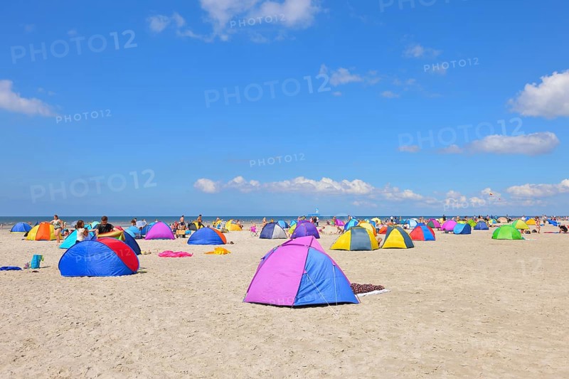 Colorful wind screens on the beach of St. Peter-Ording