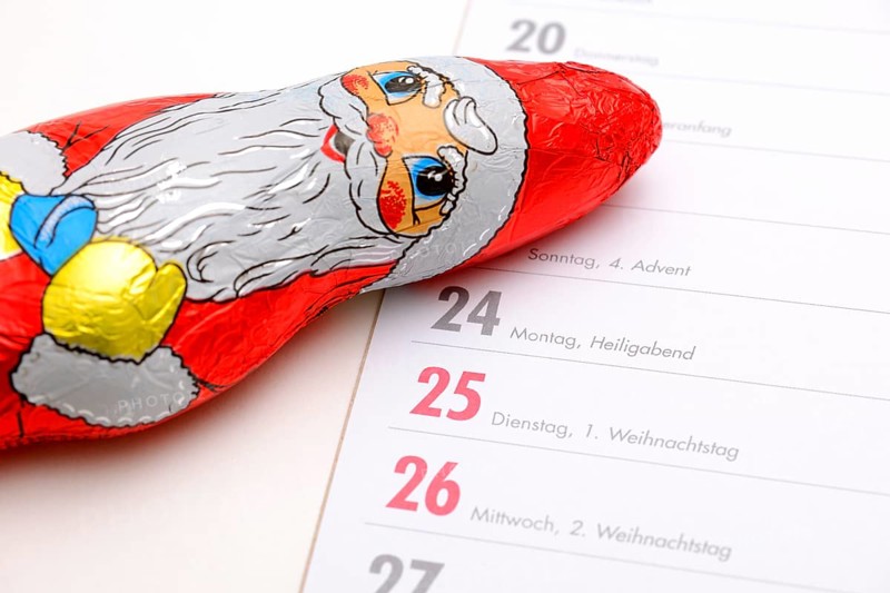 Chocolate Santa Claus on a German appointment calendar
