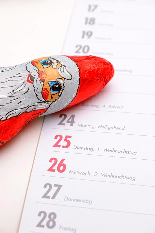 Chocolate Santa Claus on a German appointment calendar