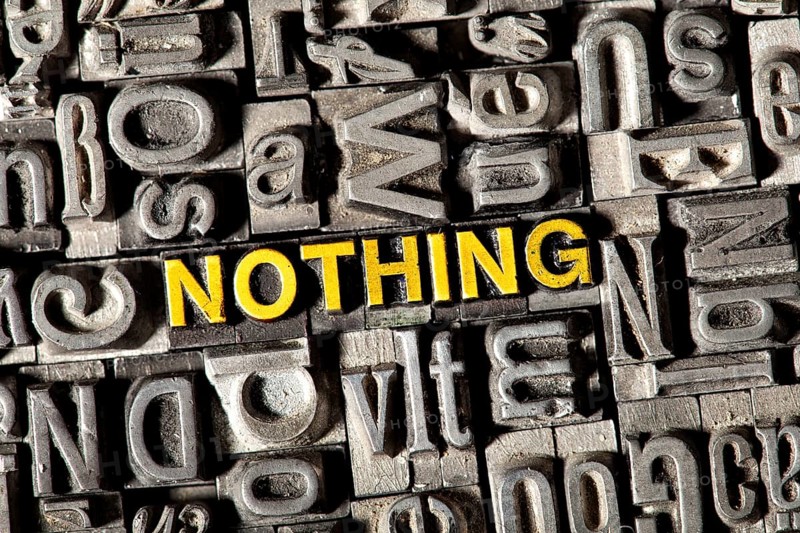 Old lead letters forming the word NOTHING