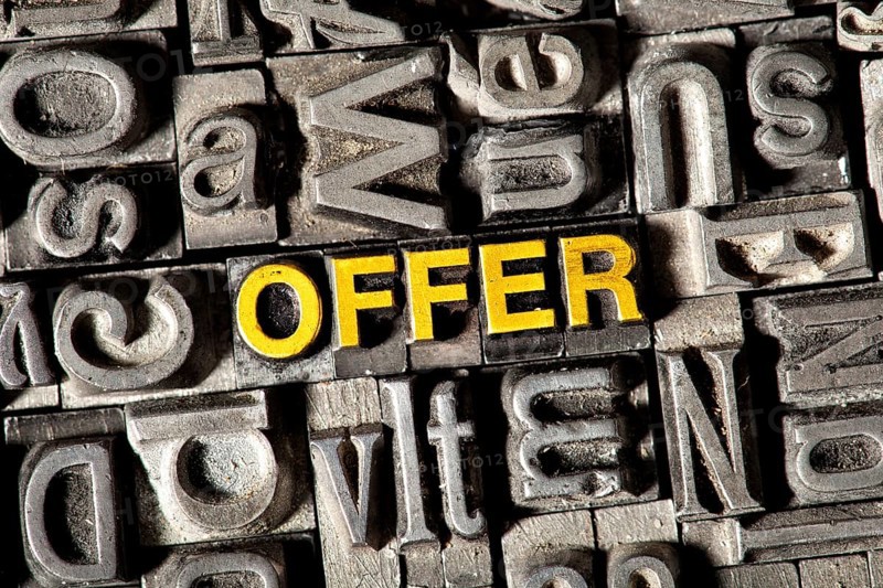 Old lead letters forming the word OFFER