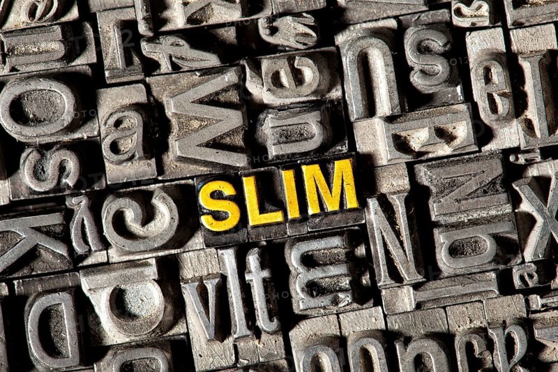 Old lead letters forming the word 'SLIM'