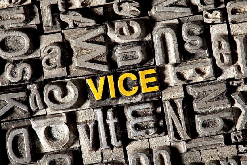 Old lead letters forming the word Vice