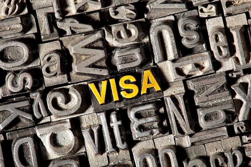 Old lead letters forming the word Visa