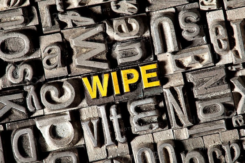 Old lead letters forming the word 'wipe'