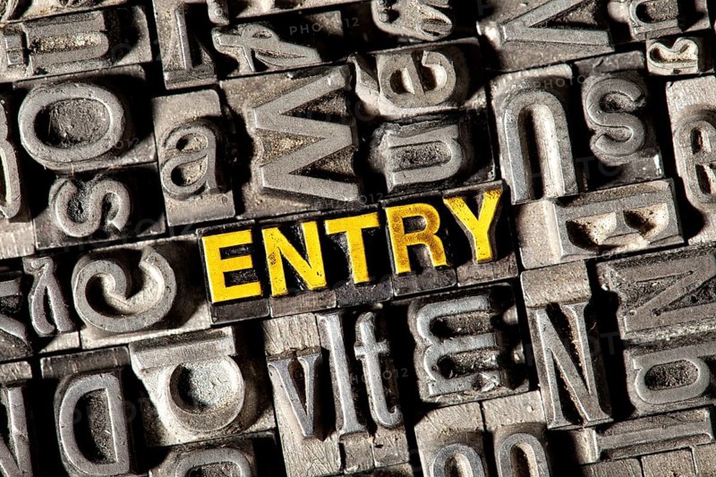 Old lead letters forming the word Entry