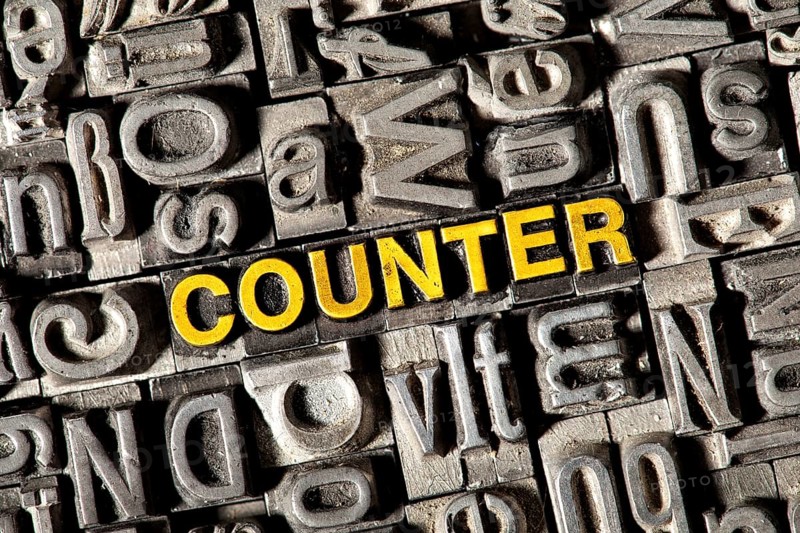 Old lead letters forming the word Counter