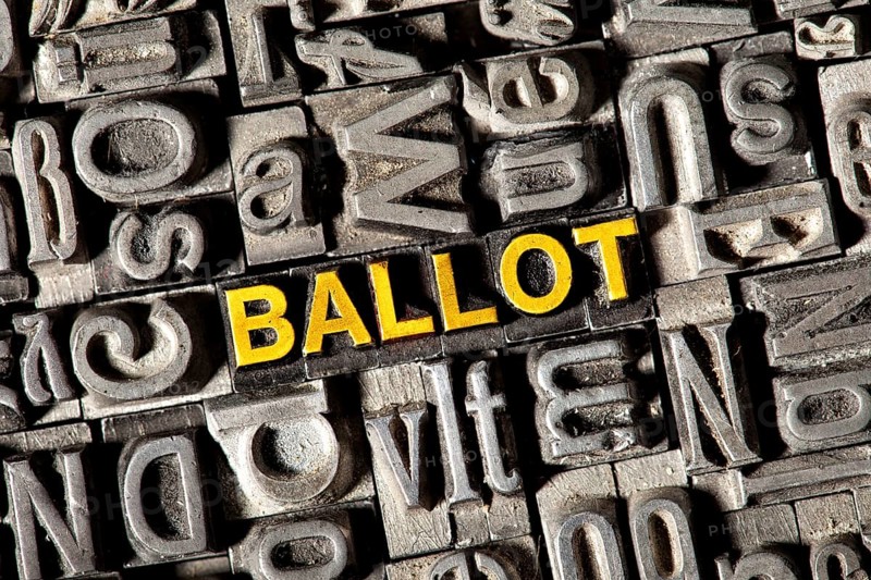 Old lead letters forming the word 'BALLOT'