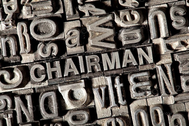 Old lead letters forming the word 'CHAIRMAN'