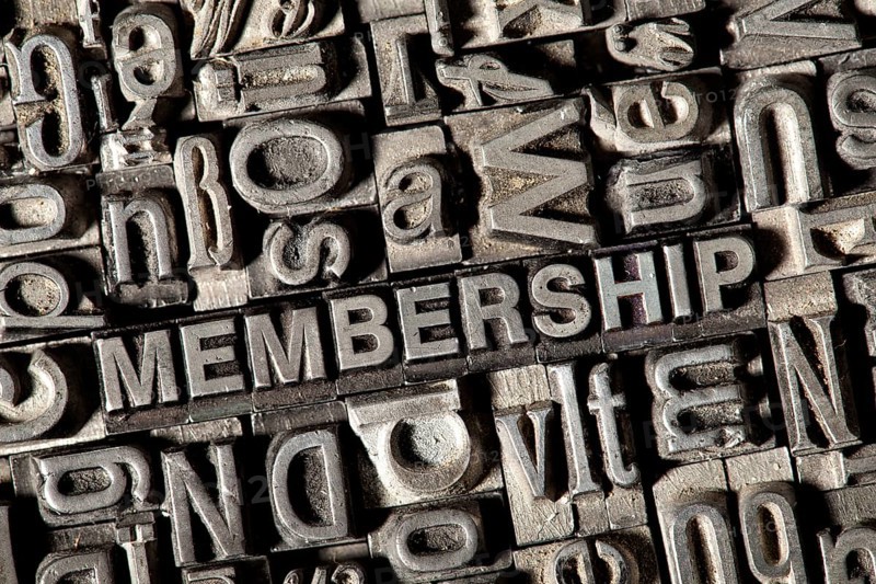 Old lead letters forming the word 'MEMBERSHIP'